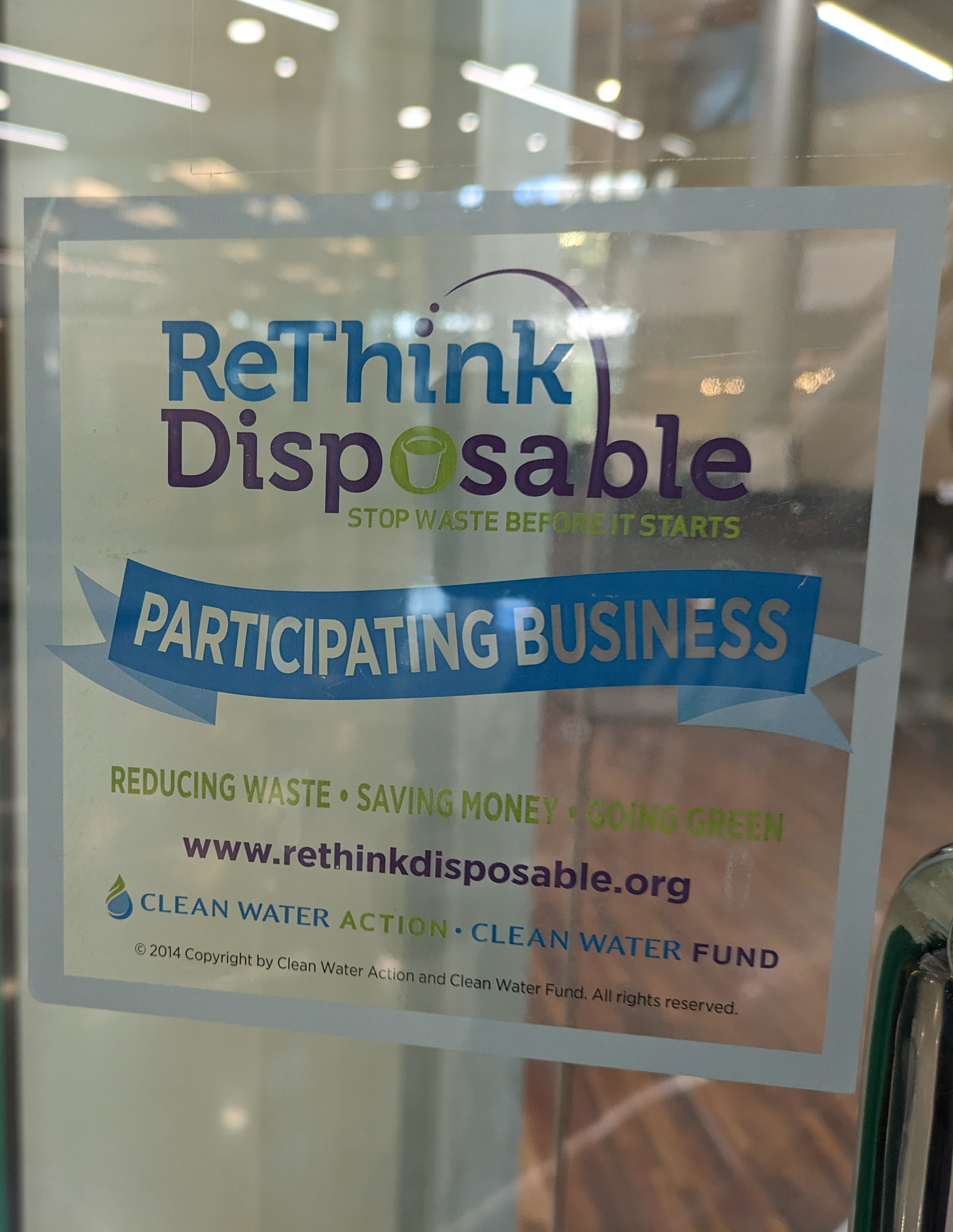 ReThink Disposable Participating Businesses sign, Valentino Cafe Minneapolis