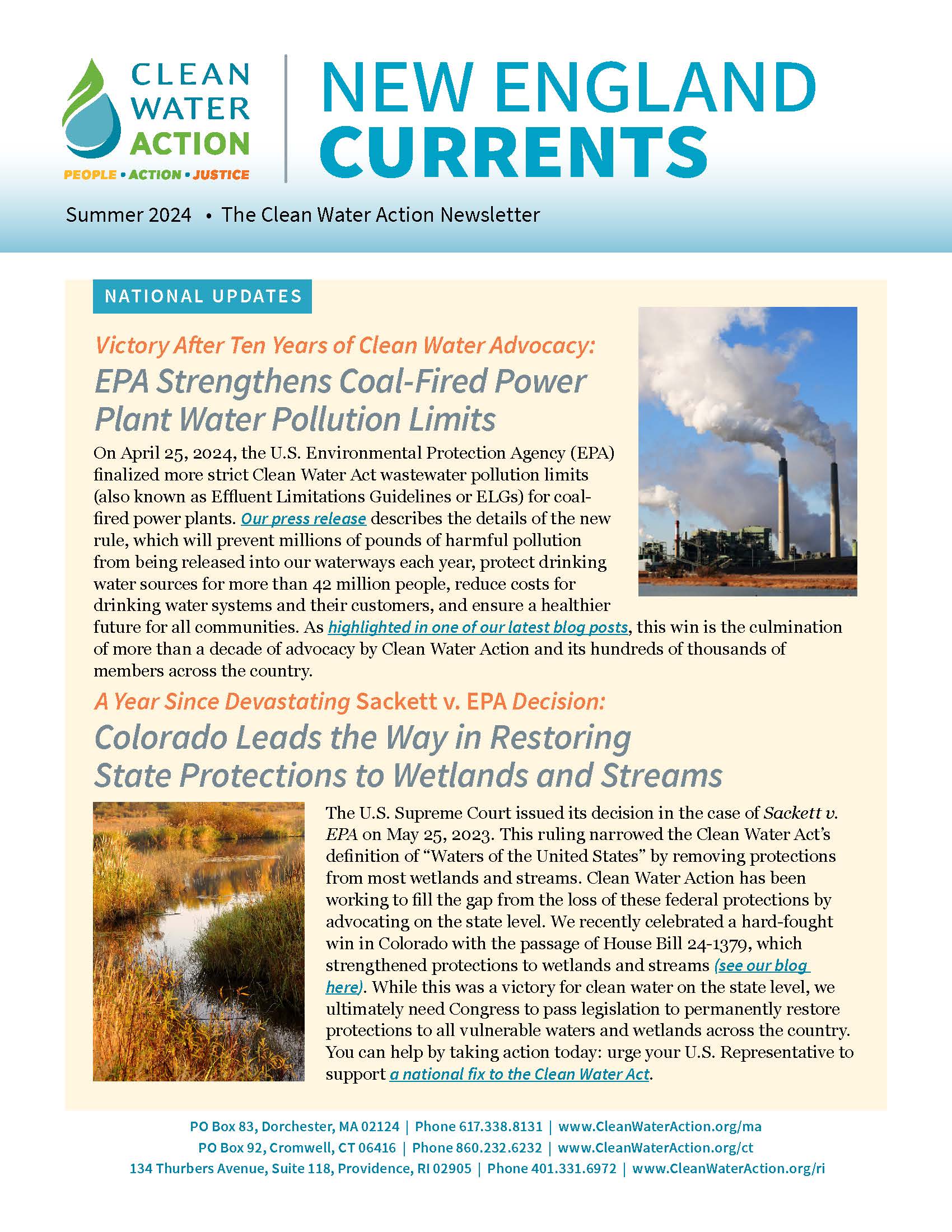 Graphic: Cover of New England Currents newsletter, Clean Water Action's newsletter, Summer 2024