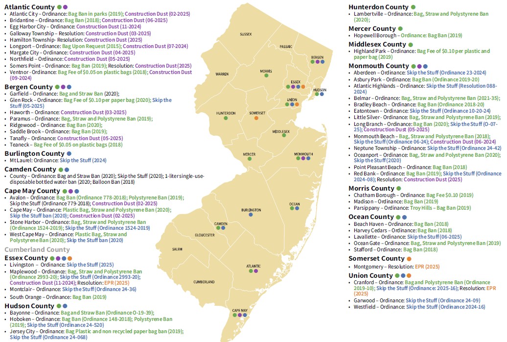 Map of New Jersey's local plastic policies and resolutions