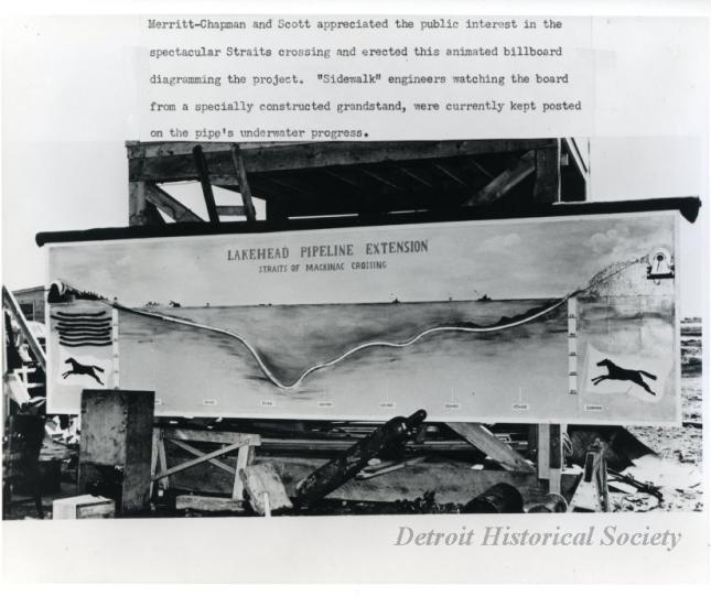 Vintage picture of cross section map of the "Lakehead Pipeline Extension" Straits of Mackinac Crossing
