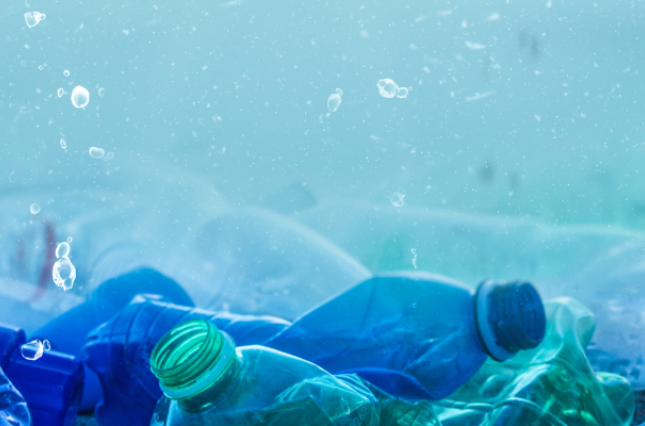 Plastic bottle waste, underwater