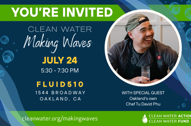 Clean Water Making Waves graphic showing special Guest Chef Tu David Phu