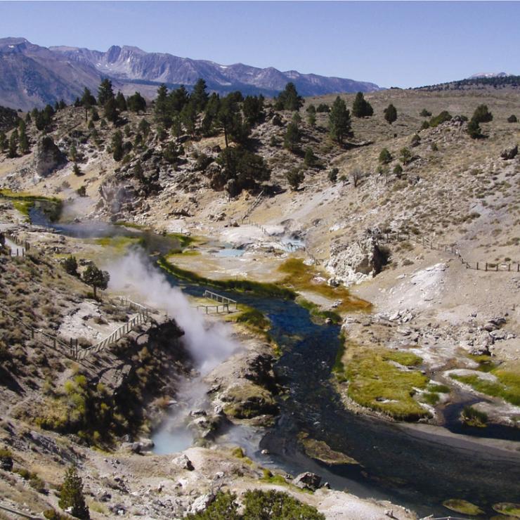Hot Creek flows through the Long Valley Caldera in a volcanically active region of east-central California. 