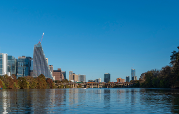Austin skyline reflected on the water
