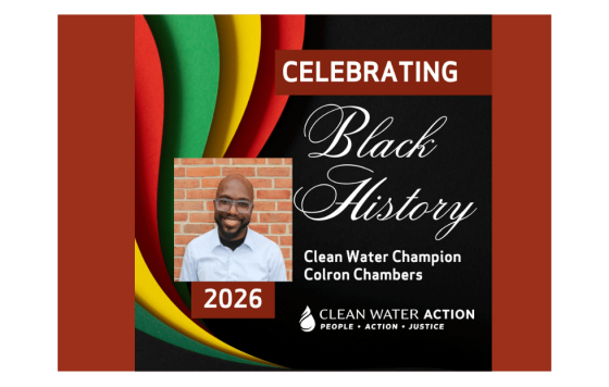Black History Graphic with BHM color pantones and photo of Clean Water Champion Colron Chambers